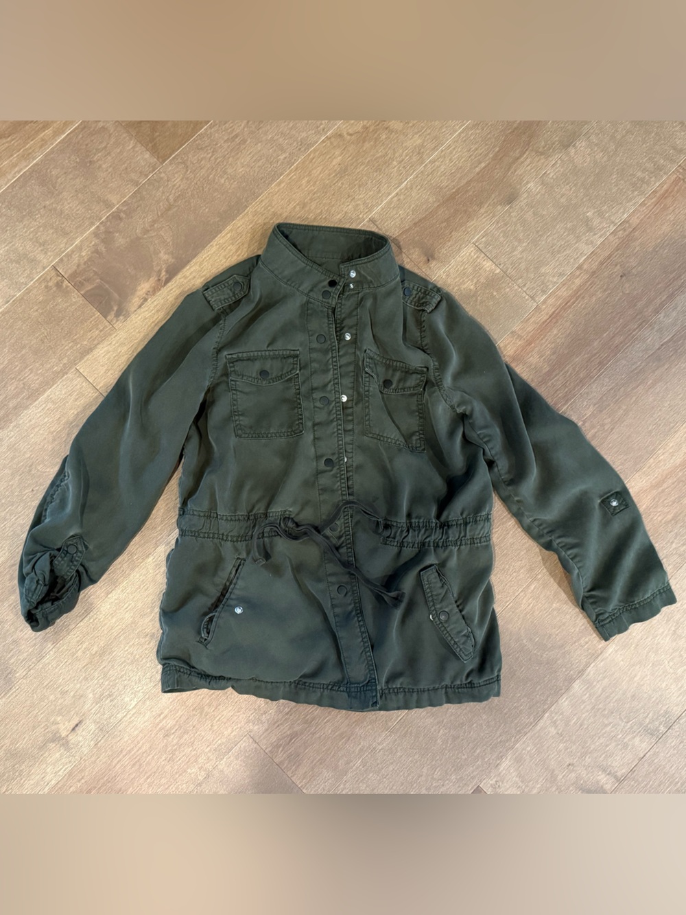 LOFT Petite Olive Green Utility Military Field Jacket Shacket Womens MP Lyocell